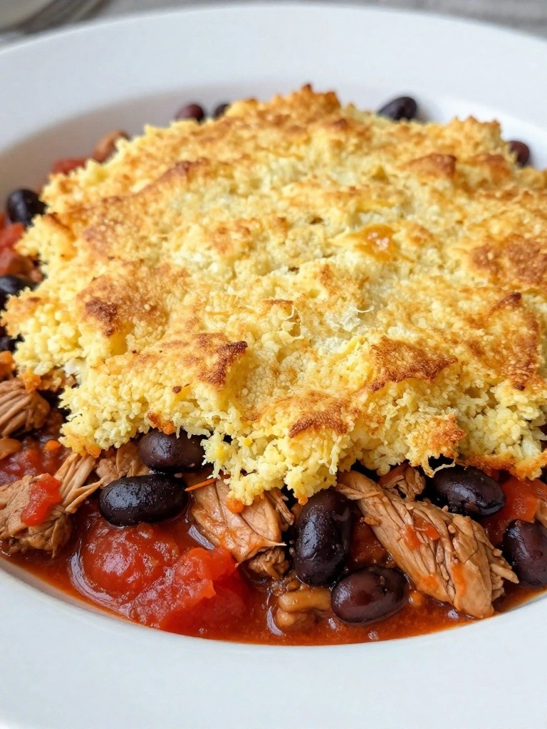 Turkey Taco Skillet with Black Beans and Cornbread Topping