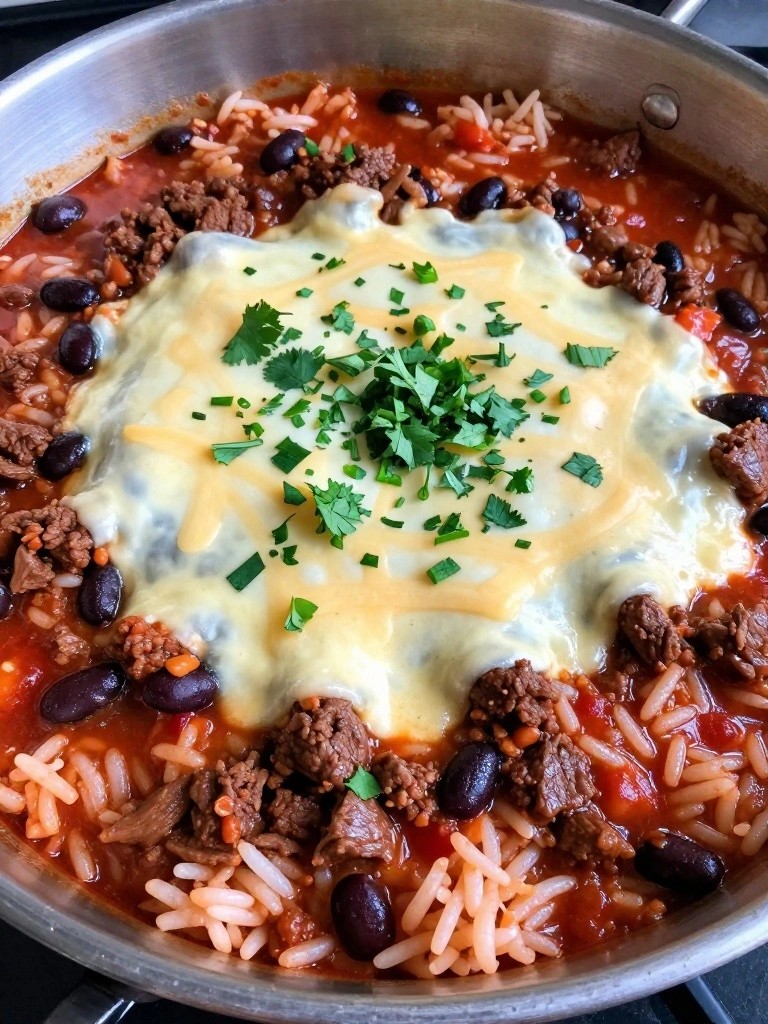 One-Pot Beef Enchilada Rice Skillet