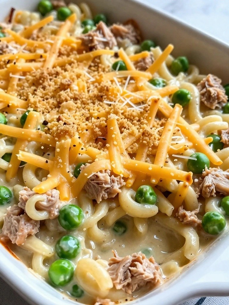 Cheesy Tuna Noodle Casserole with Peas