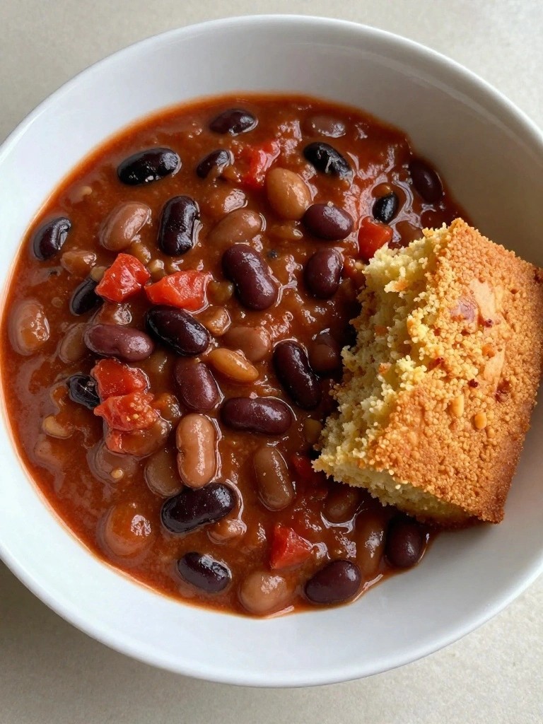 Slow-Cooker Three-Bean Chili with Cornbread
