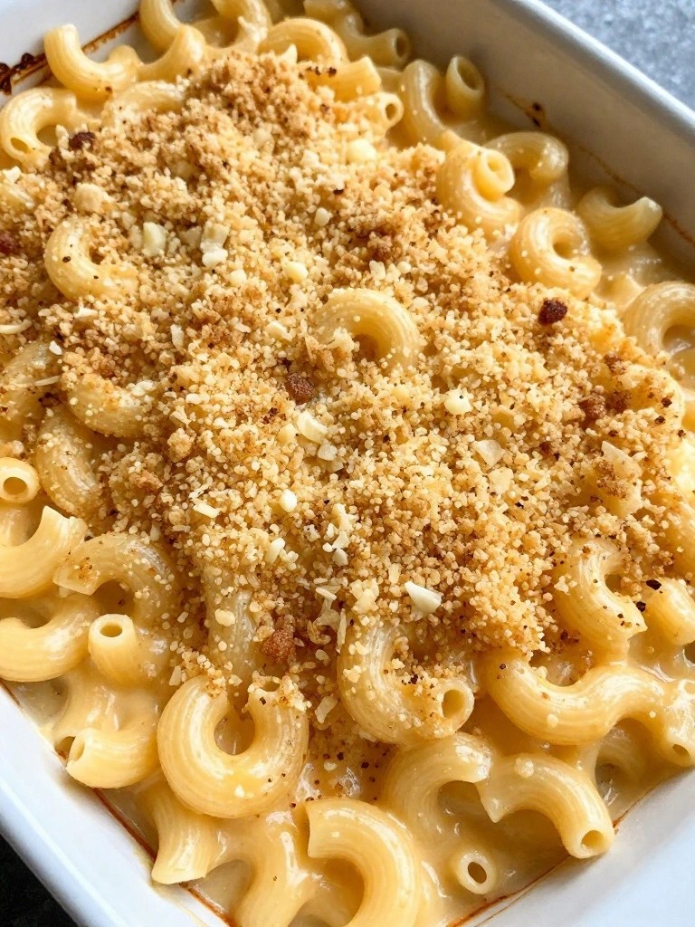 Creamy Baked Macaroni and Cheese with Crispy Breadcrumb Topping