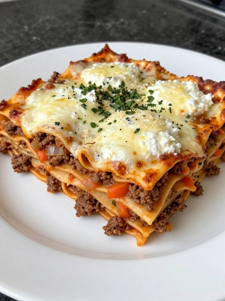 Hearty Lasagna Bolognese with Fresh Basil Ricotta Layers