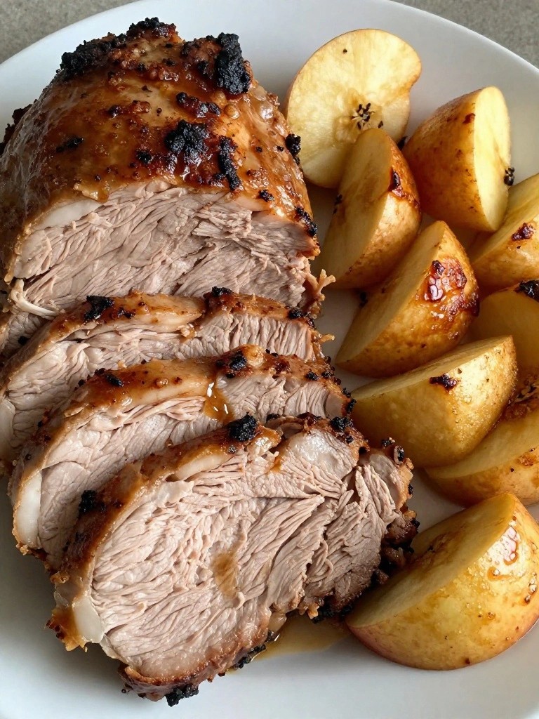 Slow Cooker Maple-Dijon Pork Roast with Roasted Apples