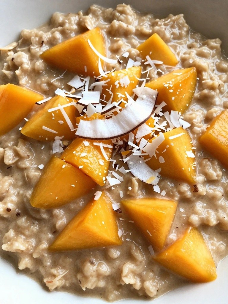 Slow Cooker Tropical Coconut Oatmeal with Mango