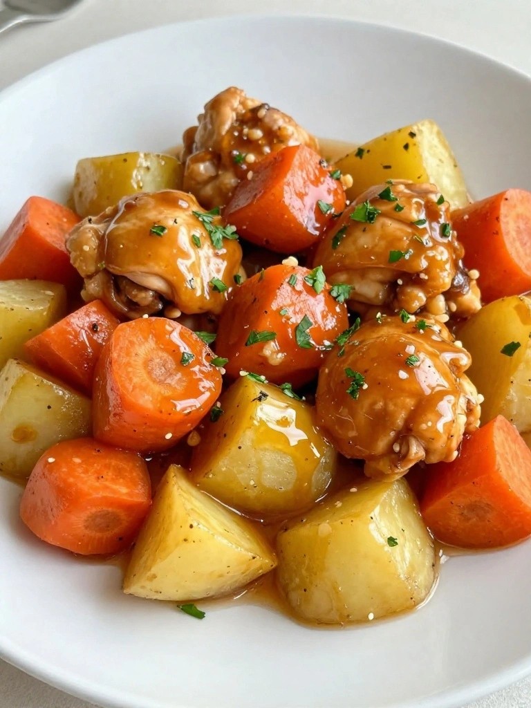 Slow Cooker Honey Garlic Chicken with Carrots and Potatoes