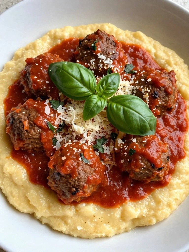 Italian Beef Meatball Marinara with Polenta