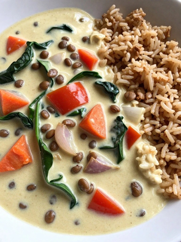 Slow Cooker Thai Coconut Lentil Curry with Brown Rice