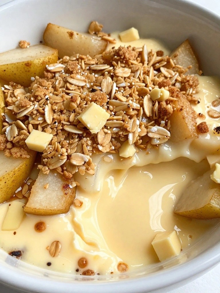 Slow Cooker Ginger Pear Crumble with Vanilla Custard