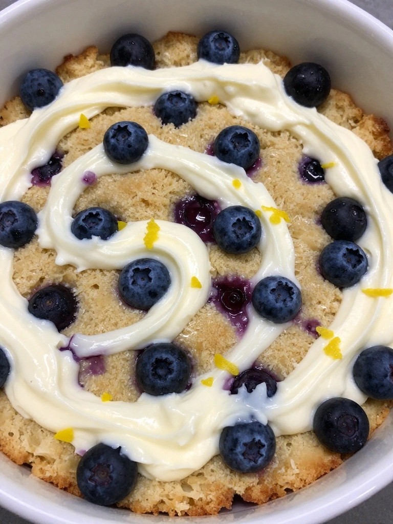 Slow Cooker Lemon Blueberry Cobbler with Cream Cheese Swirls