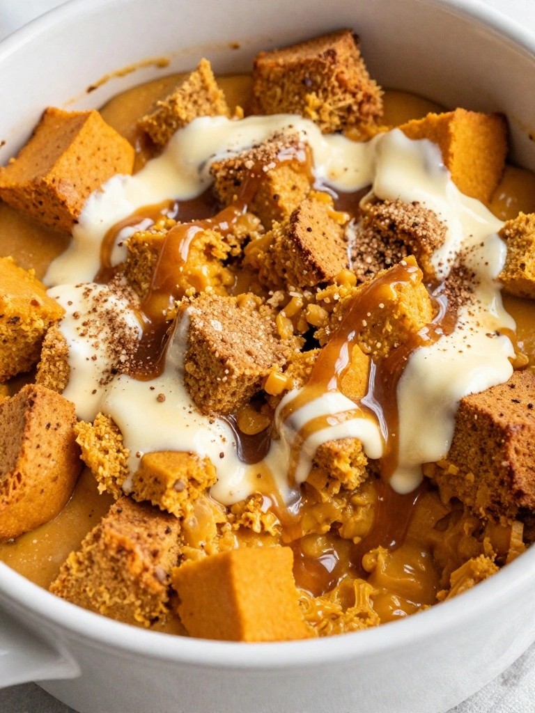 Slow Cooker Spiced Pumpkin Bread Pudding with Bourbon Sauce