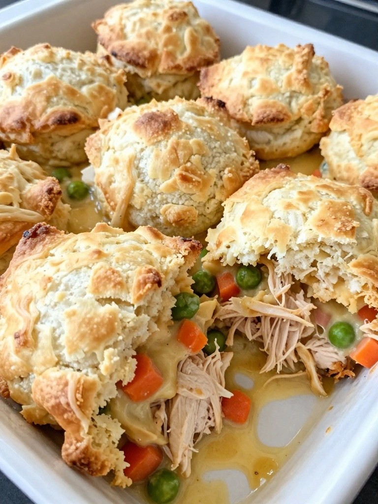 Easy Chicken Pot Pie with Flaky Biscuit Topping
