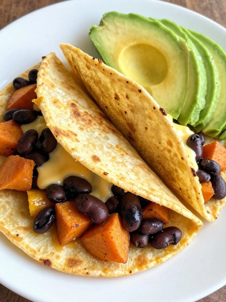Black Bean and Sweet Potato Quesadillas with Avocado