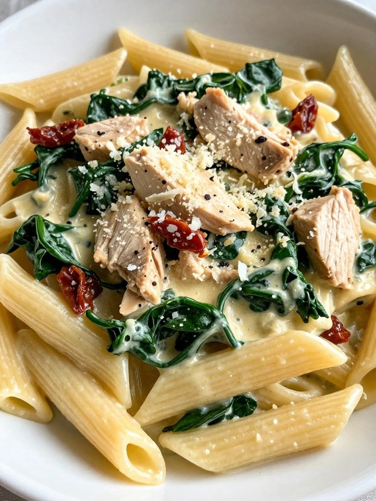Creamy Sun-Dried Tomato Chicken Pasta with Spinach