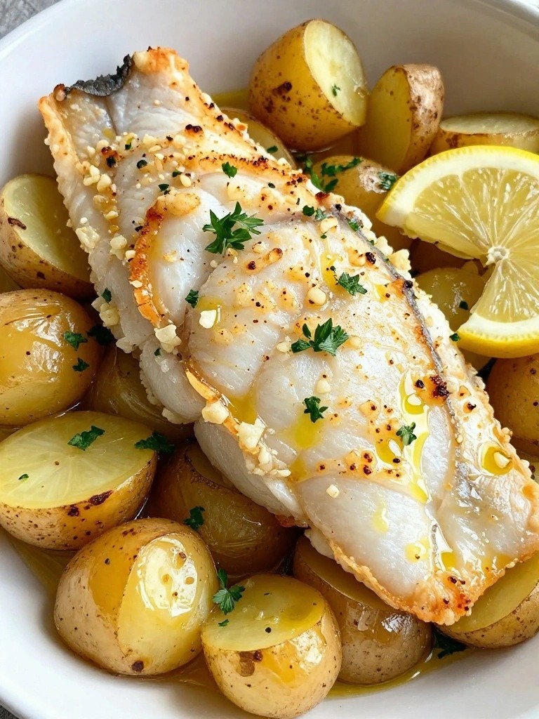 Lemon Garlic Baked Cod with Potatoes