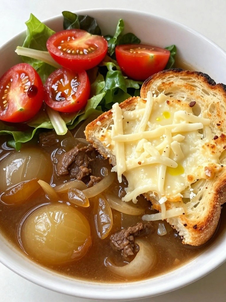 French Onion Soup with Gruyère Toast and Side Salad