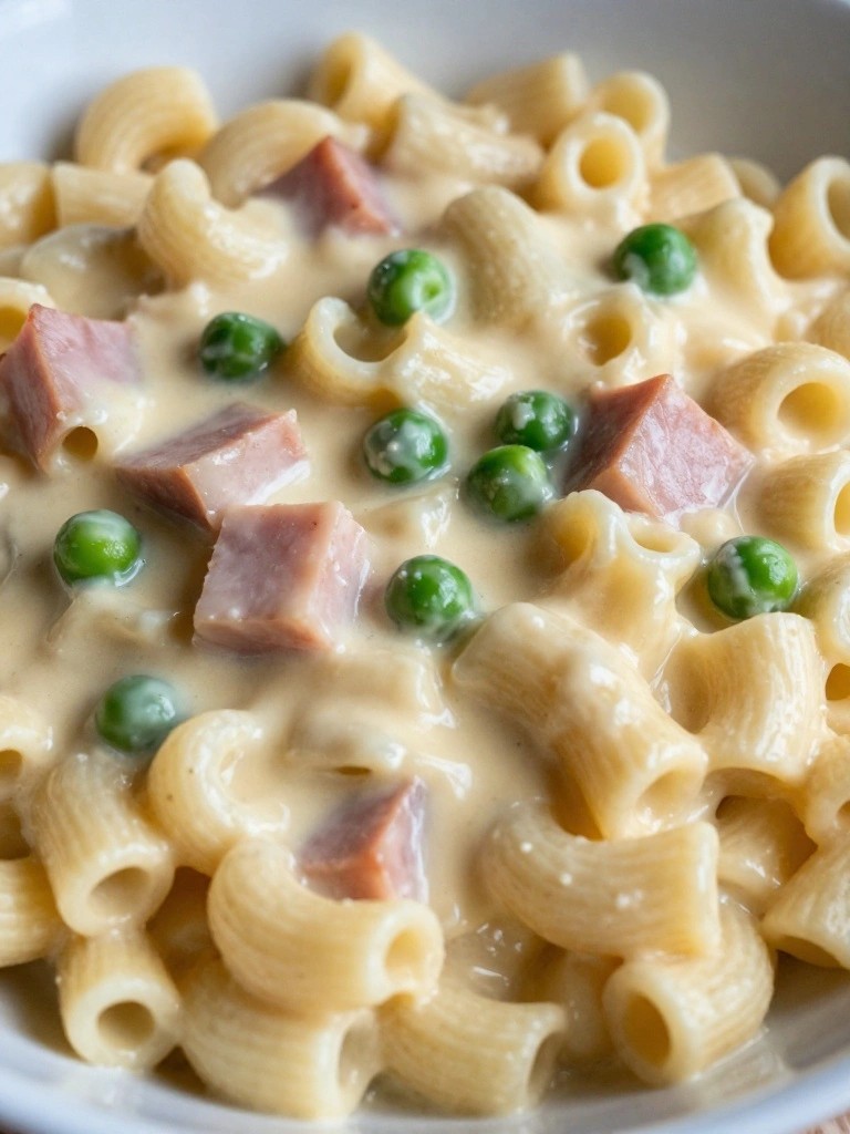 One-Pot Macaroni and Cheese with Ham and Peas