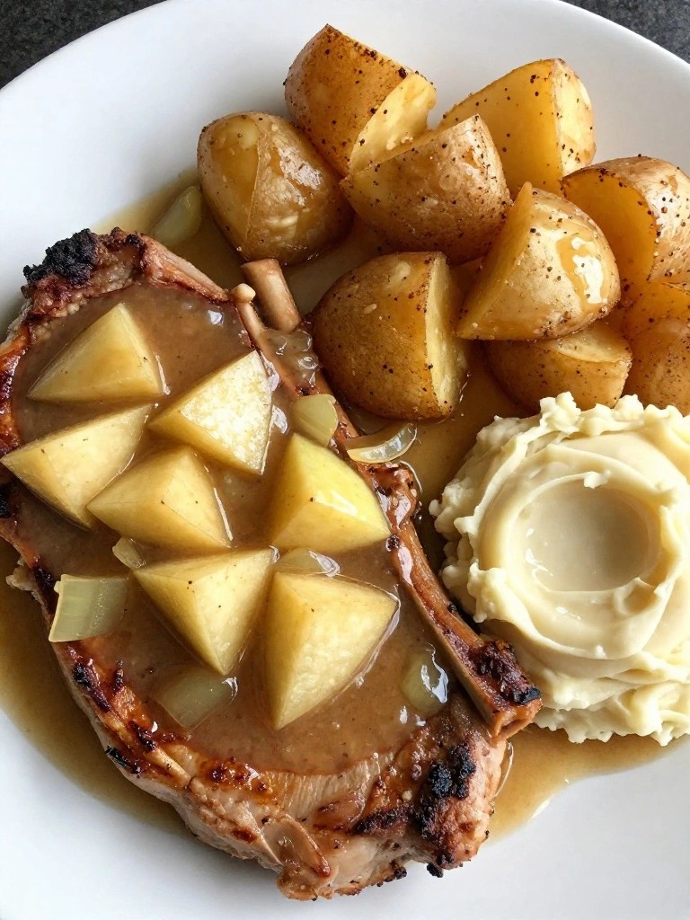 Pork Chops with Apple Gravy and Mashed Potatoes