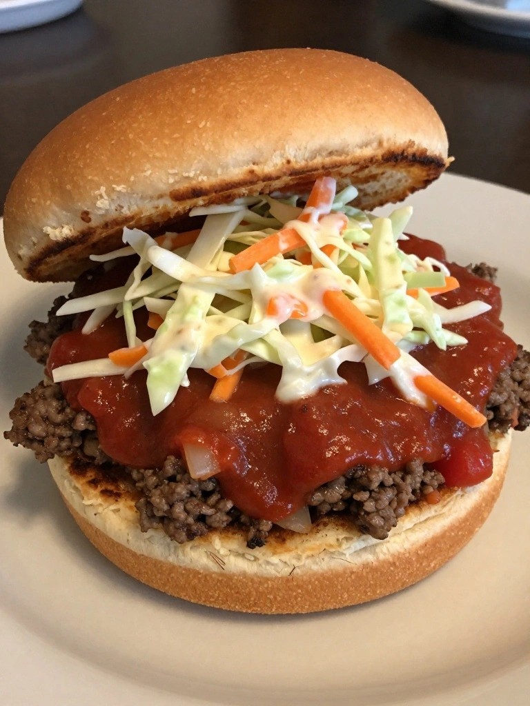 Sloppy Joes on Toasted Buns with Creamy Coleslaw