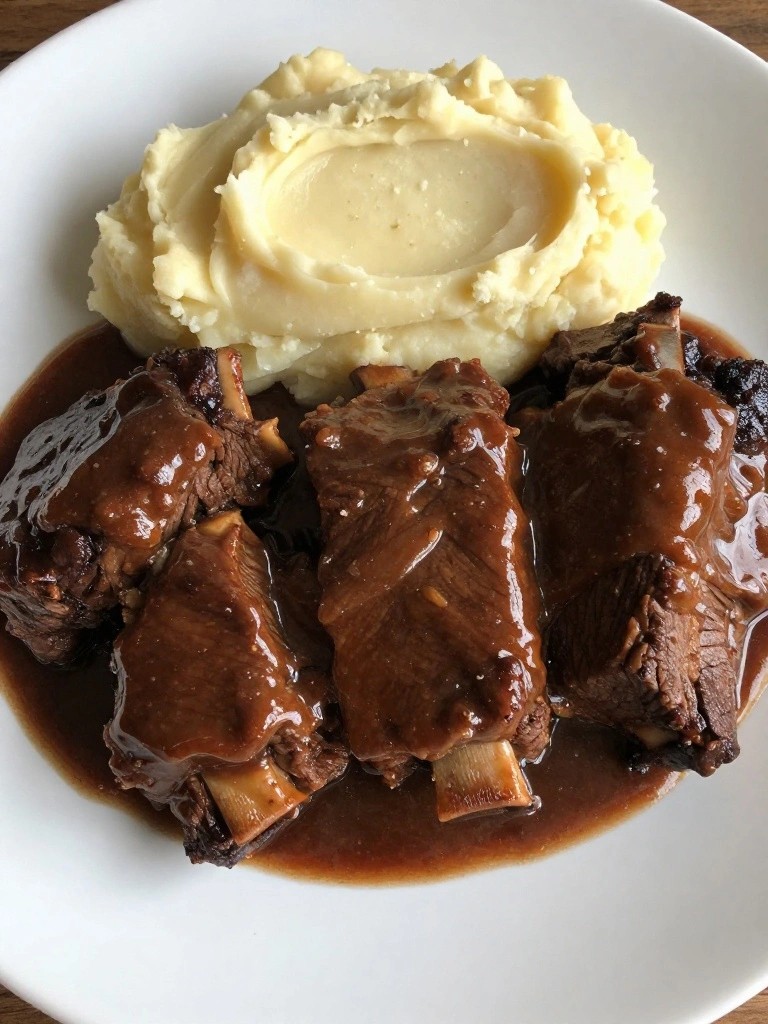 Red Wine Braised Beef Short Ribs with Garlic Mashed Potatoes