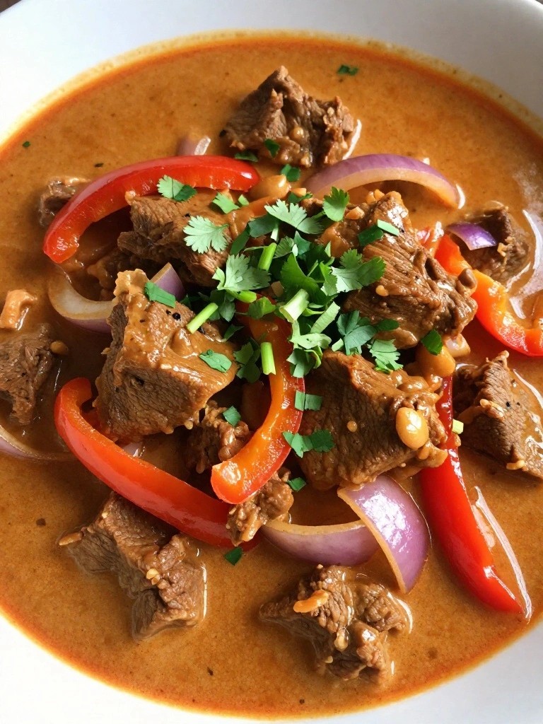 Thai Red Beef Curry with Coconut Milk and Bell Peppers