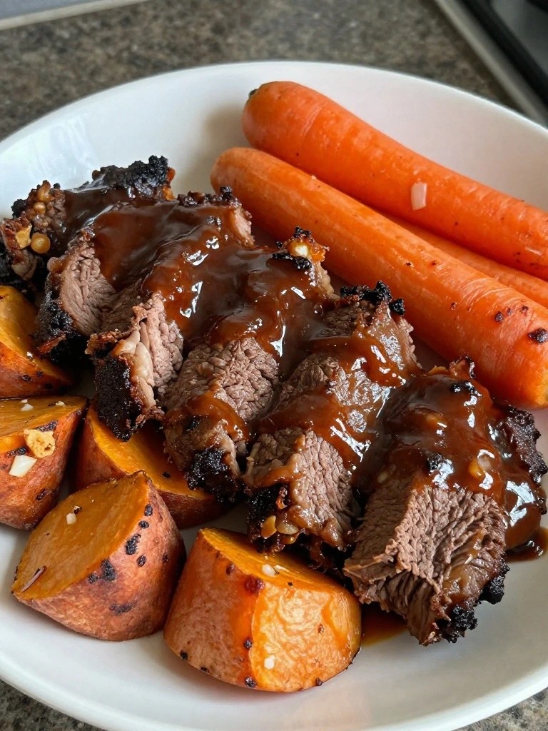 Slow Cooker BBQ Beef Brisket with Roasted Root Vegetables
