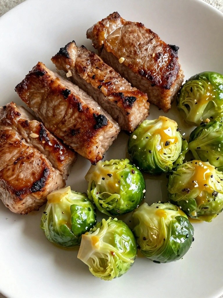 Pork Tenderloin Medallions with Dijon Brussels Sprouts