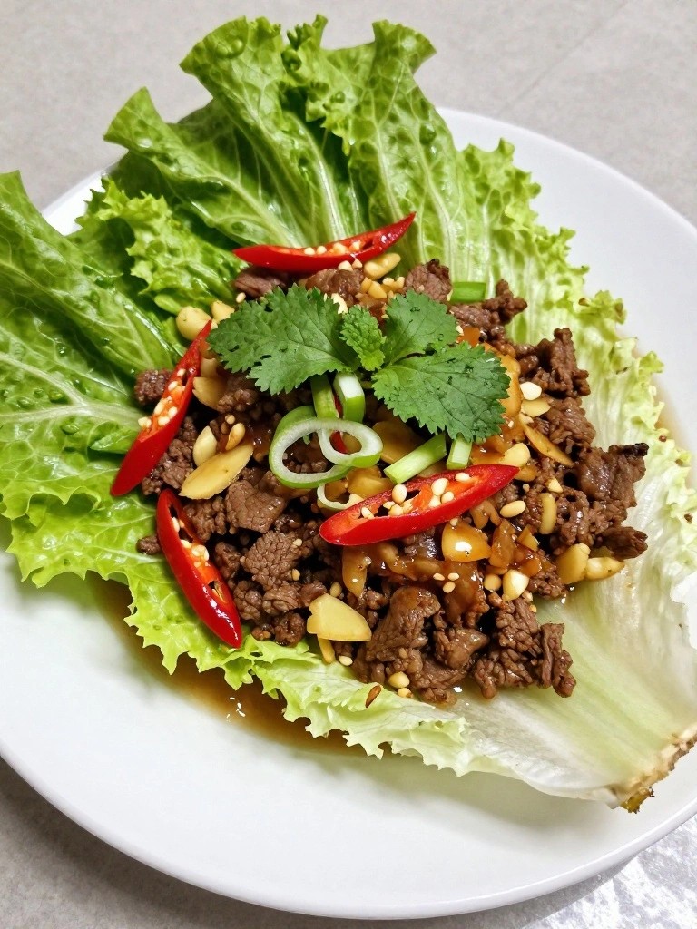 Spicy Thai Beef Lettuce Cups with Fresh Herbs