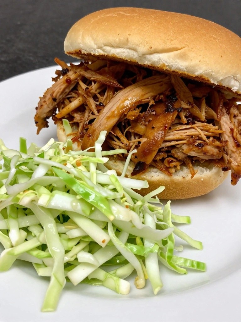 Slow Cooker BBQ Pulled Chicken Sandwiches with Vinegar Slaw