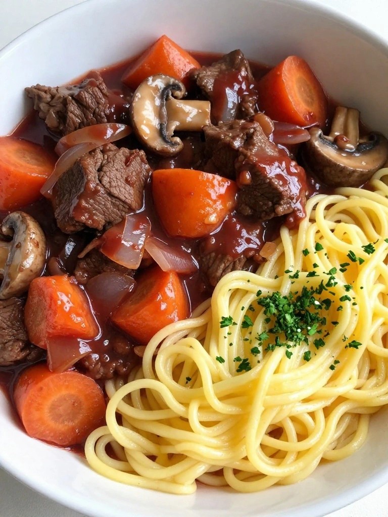 Slow Cooker Beef Bourguignon with Buttered Egg Noodles