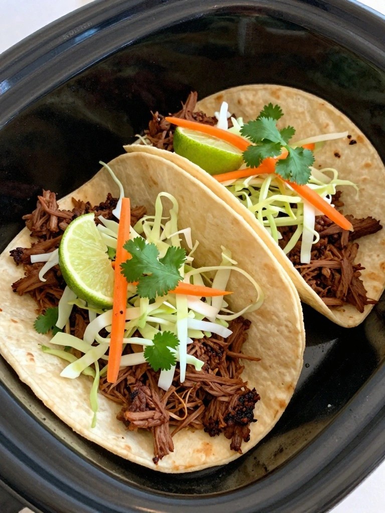 Slow Cooker Chipotle Pork Carnitas Tacos with Cabbage Slaw