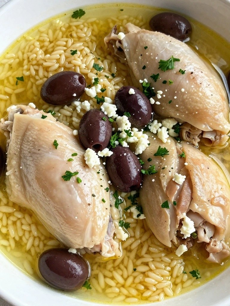 Slow Cooker Greek Lemon Chicken with Orzo and Olives