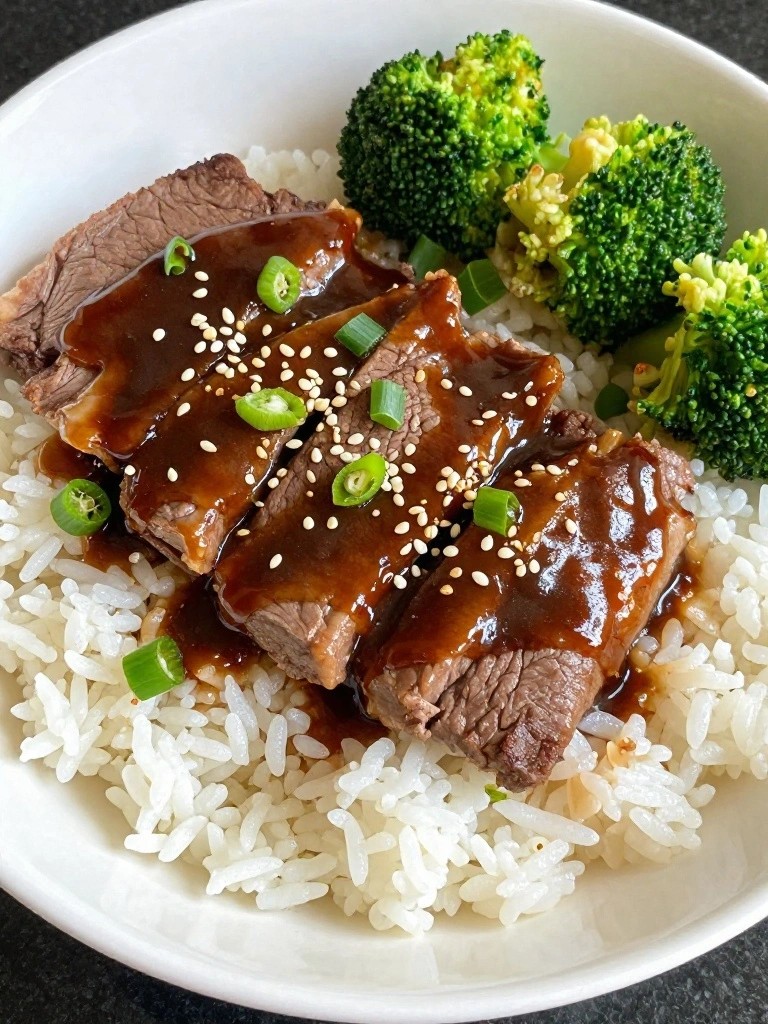 Slow Cooker Mongolian Beef Bowls with Broccoli