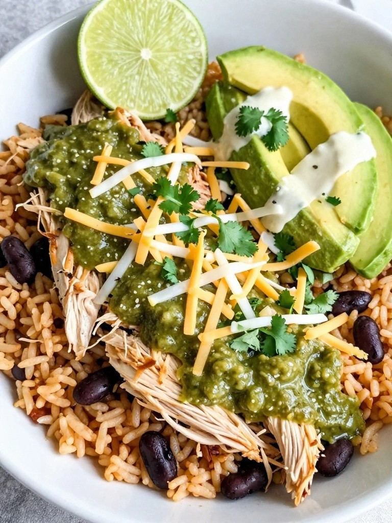 Slow Cooker Salsa Verde Chicken Enchilada Bowls