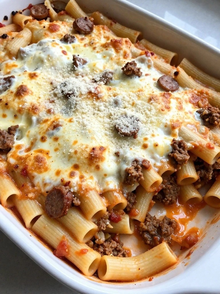 Baked Ziti with Italian Sausage and Mozzarella