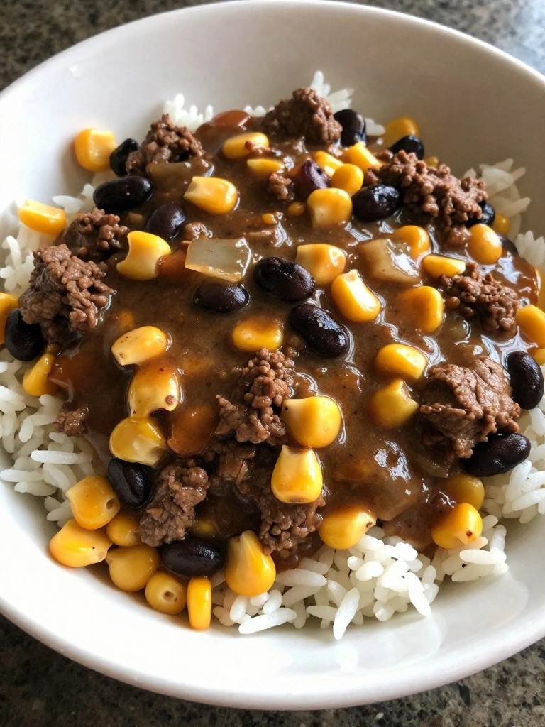 Beef Burrito Bowls with Black Beans and Corn