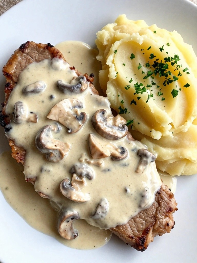 Creamy Mushroom Pork Chops with Mashed Potatoes