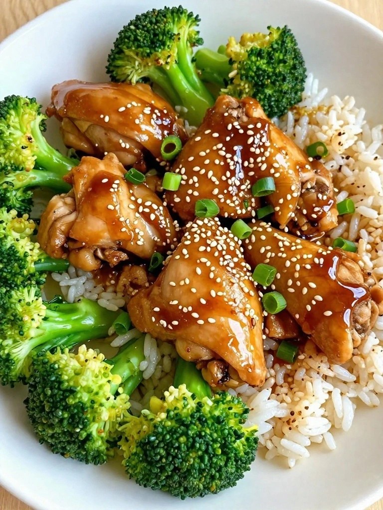 Honey Sesame Chicken with Broccoli and Rice