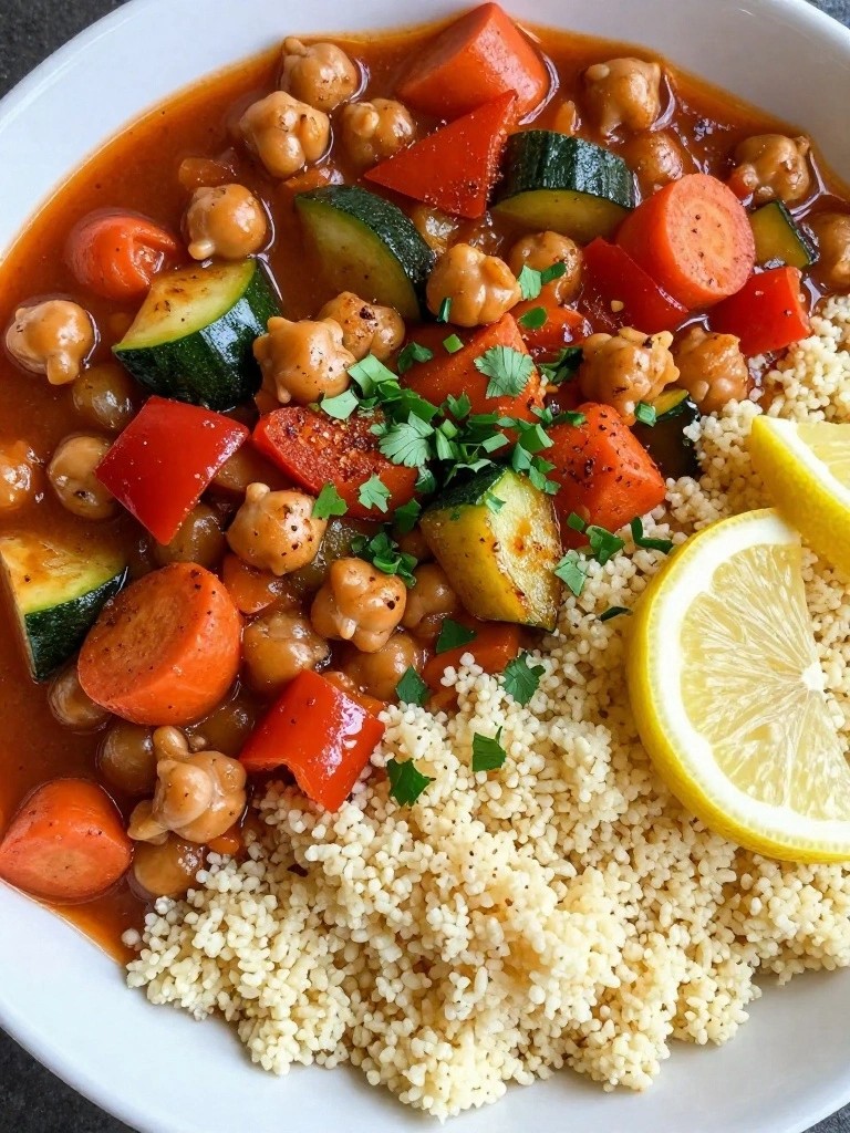 Moroccan Spiced Chickpea and Vegetable Tagine with Couscous