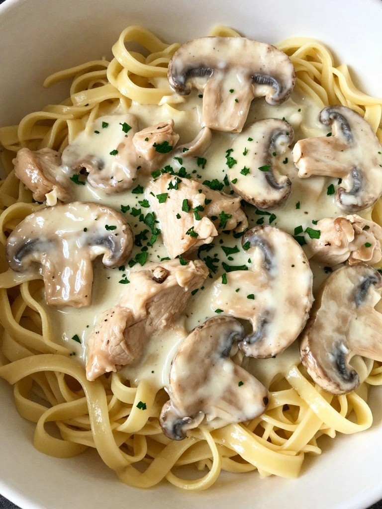 Creamy Mushroom Chicken with Egg Noodles