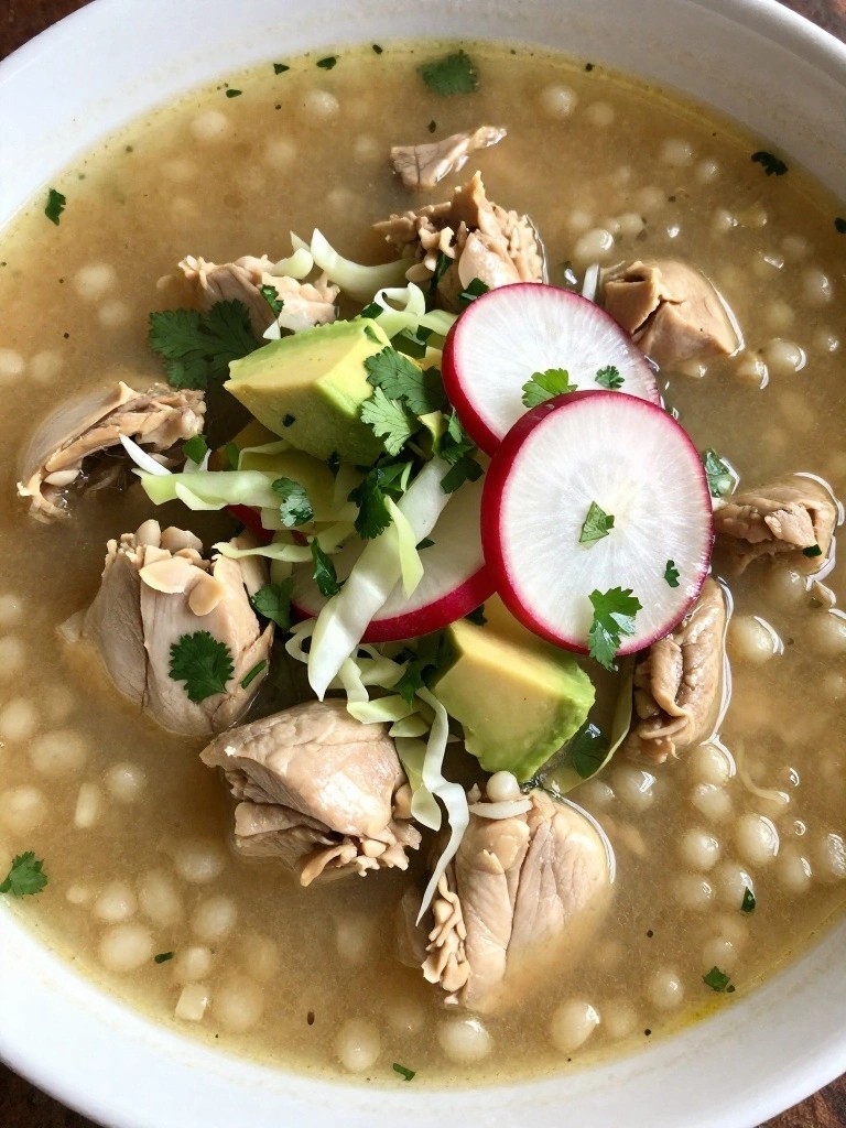 Mexican Chicken Pozole with Fresh Toppings