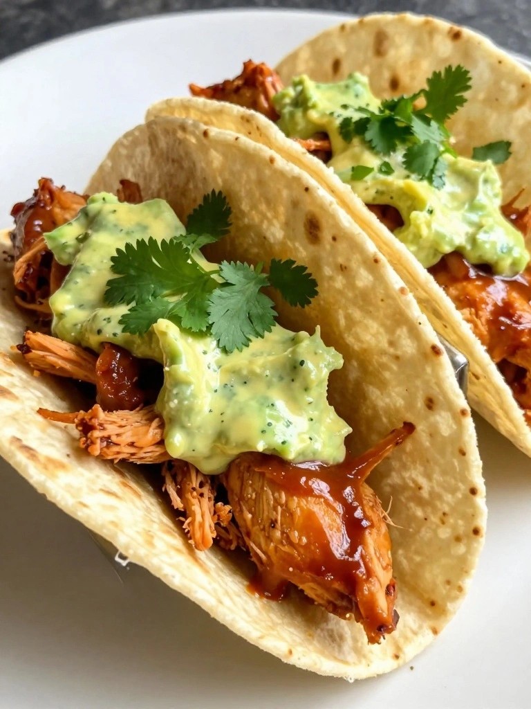 Spicy Buffalo Chicken Tacos with Avocado Crema