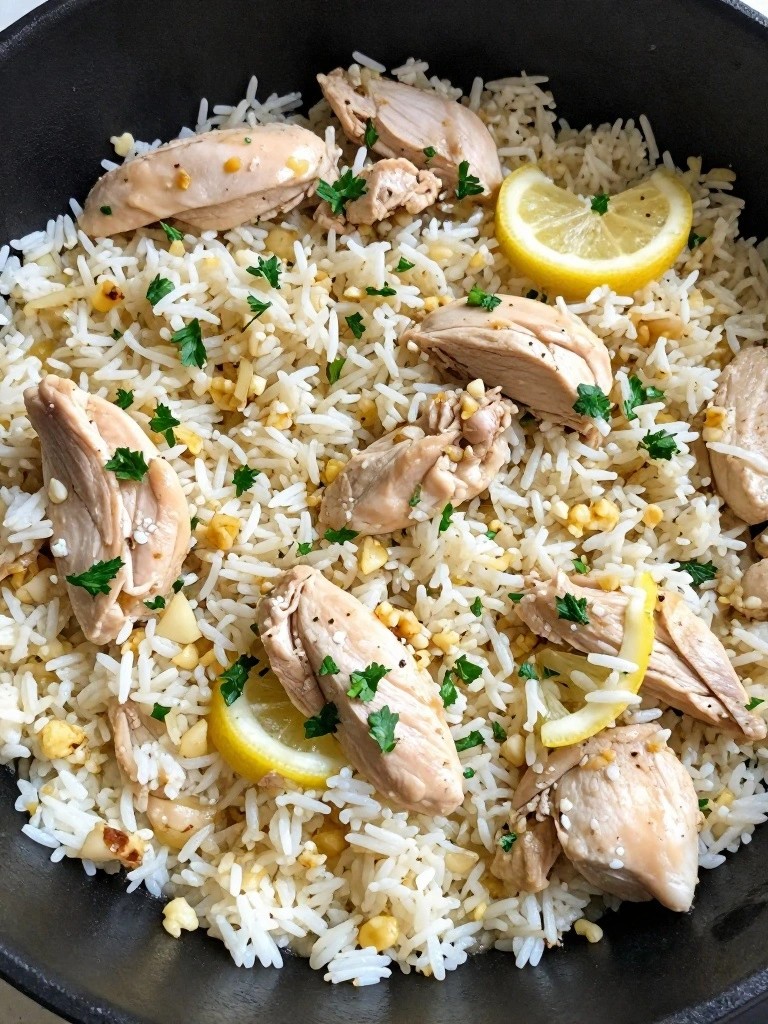 Lemon Garlic Chicken and Rice Skillet