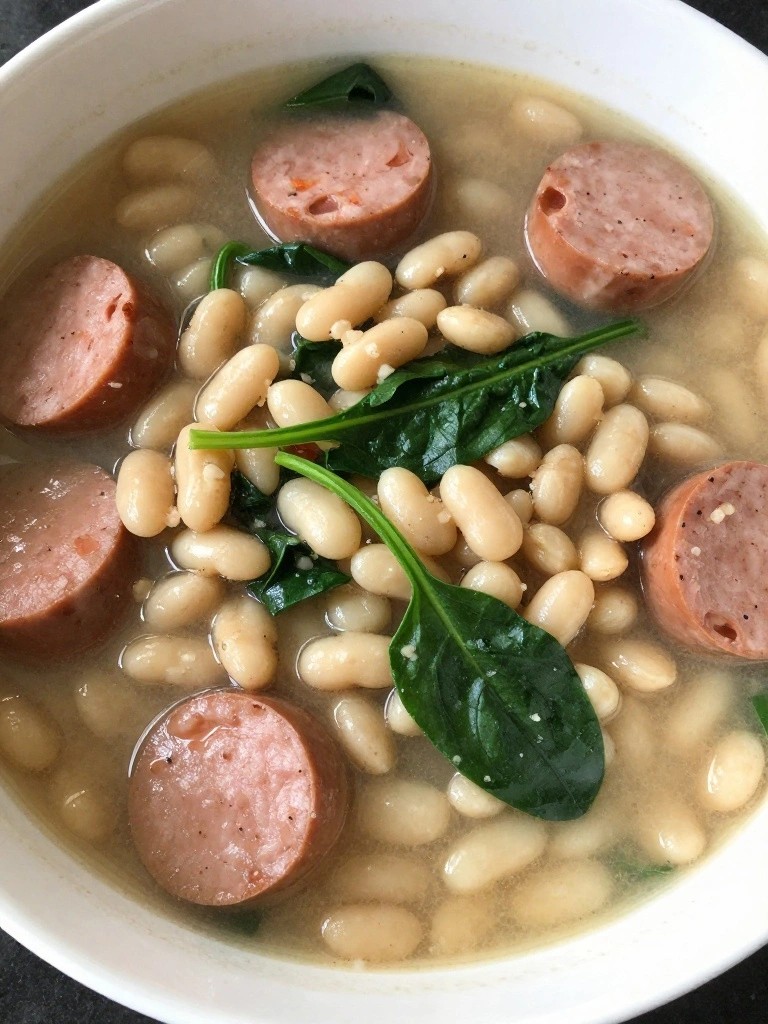 White Bean Sausage and Spinach Soup