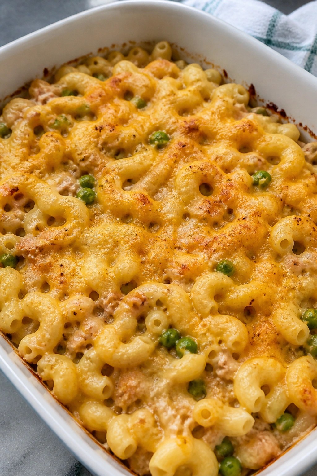Cheesy Tuna Pea Pasta Bake