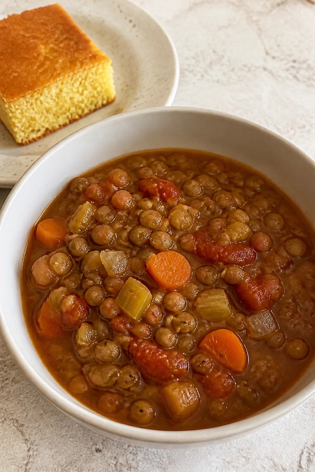 Hearty Lentil Vegetable Stew with Cornbread