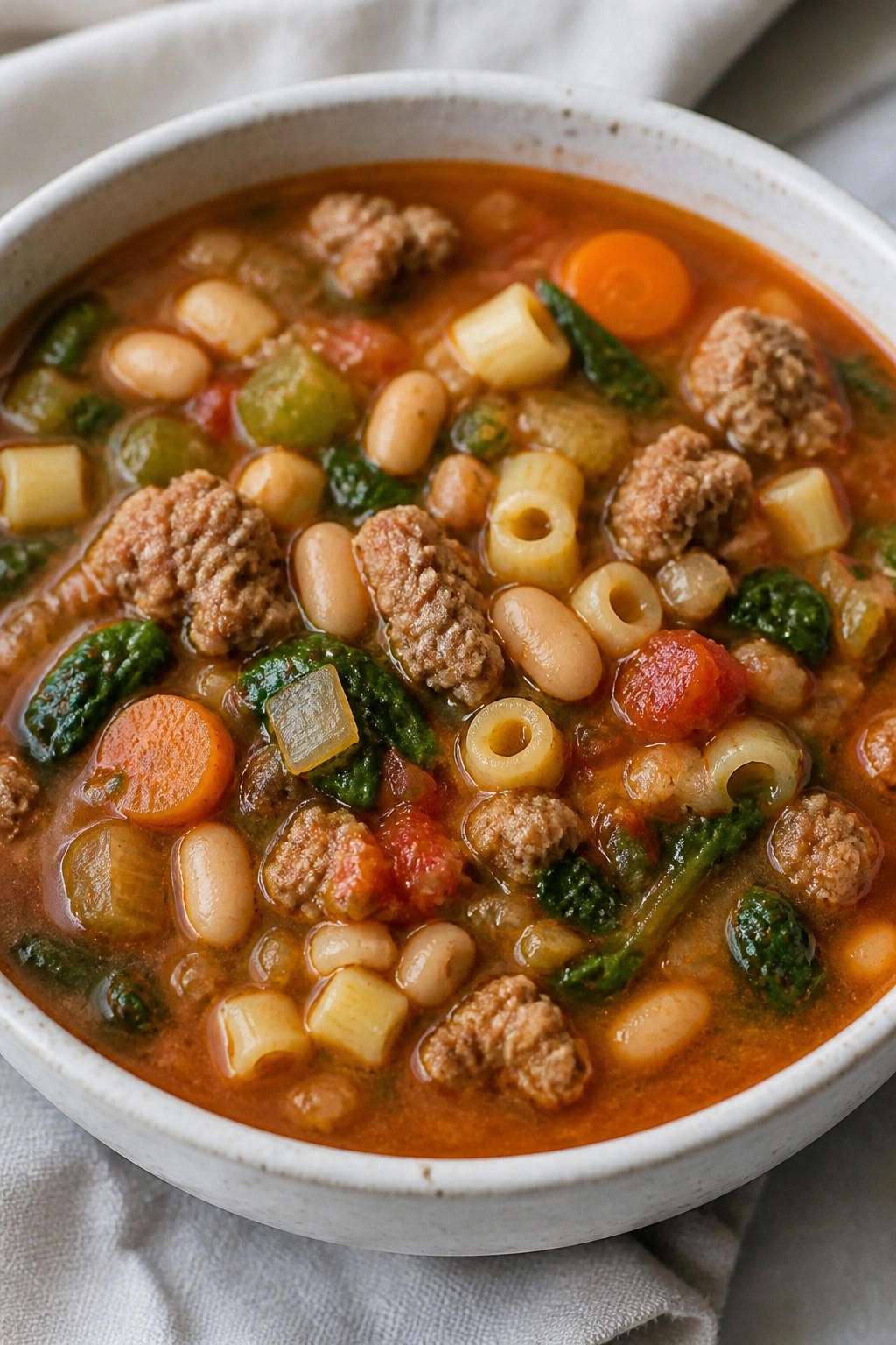 Italian Sausage Minestrone with Cannellini Beans and Escarole