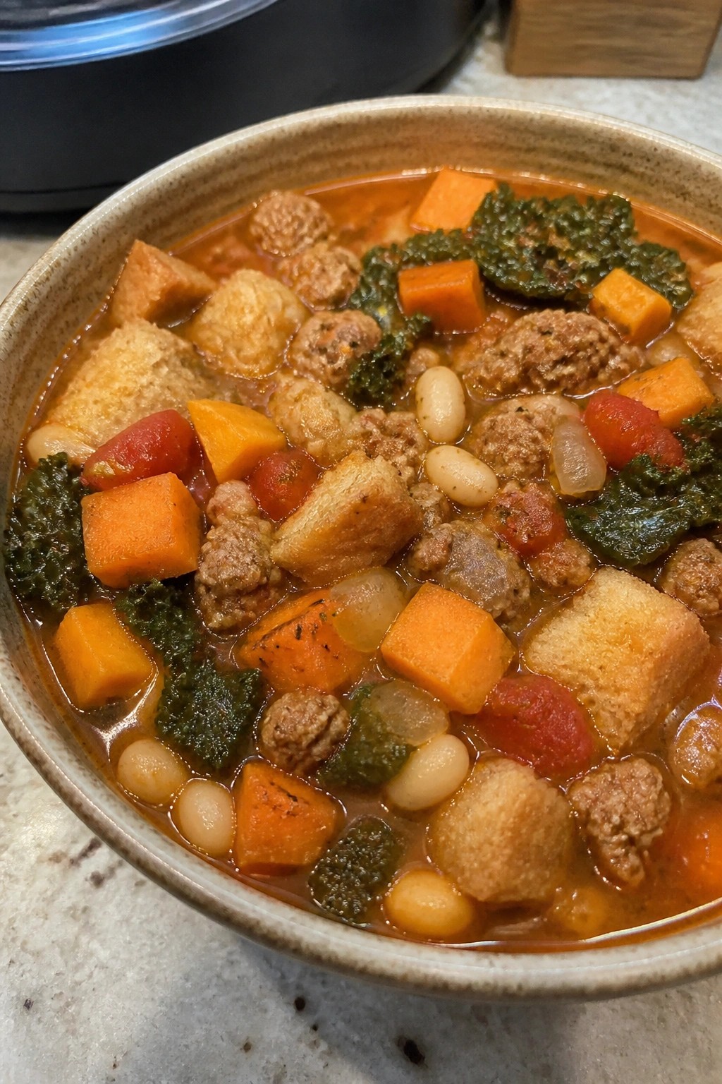 Slow Cooker Italian Sausage and Sweet Potato Ribollita