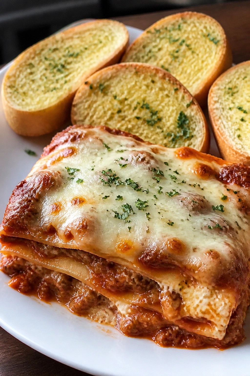 Beef Lasagna with Ricotta and Mozzarella plus Garlic Bread