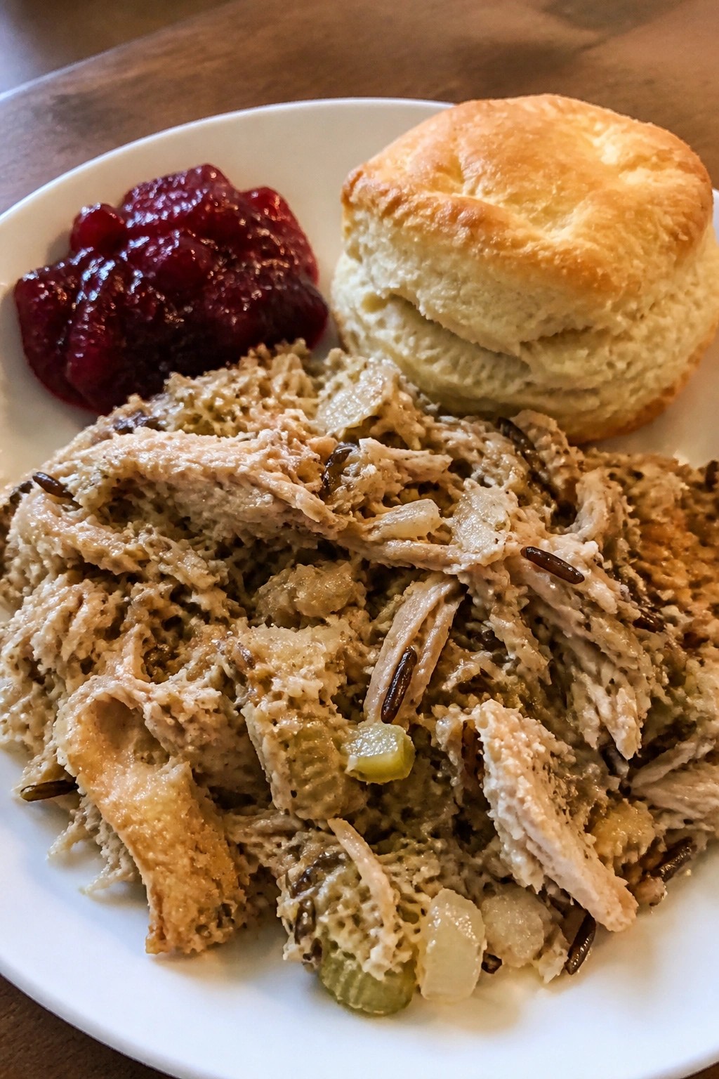 Turkey and Wild Rice Casserole with Cranberry Sauce and Buttermilk Biscuits