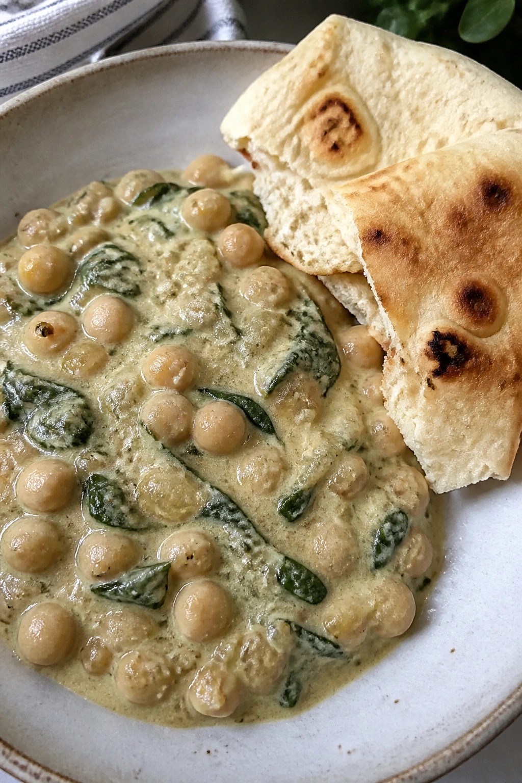 Chickpea and Spinach Coconut Curry with Naan